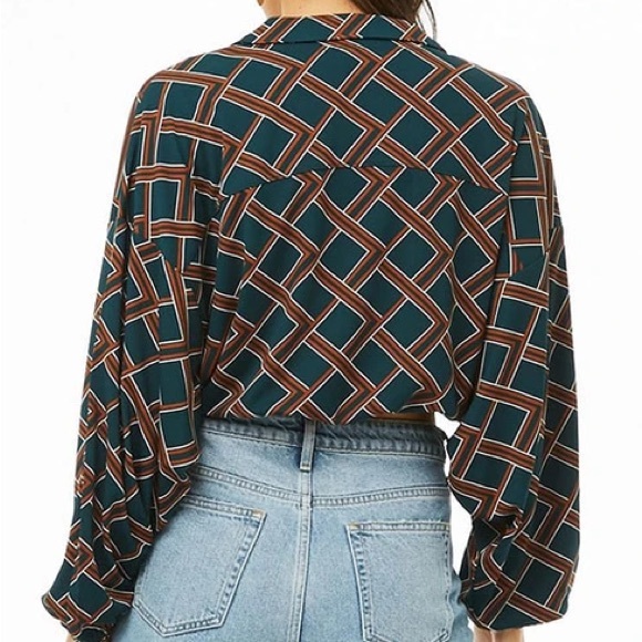 F21 teal and brown crop top - Picture 2 of 4